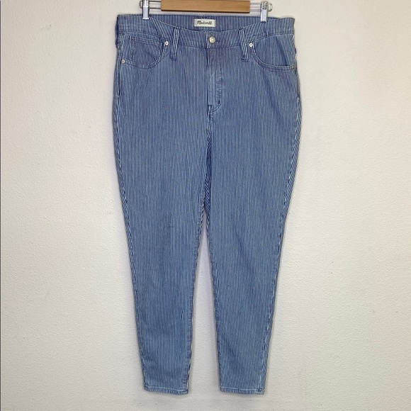 Madewell Blue and White Piper Stripe 9" Mid Rise Skinny Jeans NWT Size 31 - Picture 2 of 15